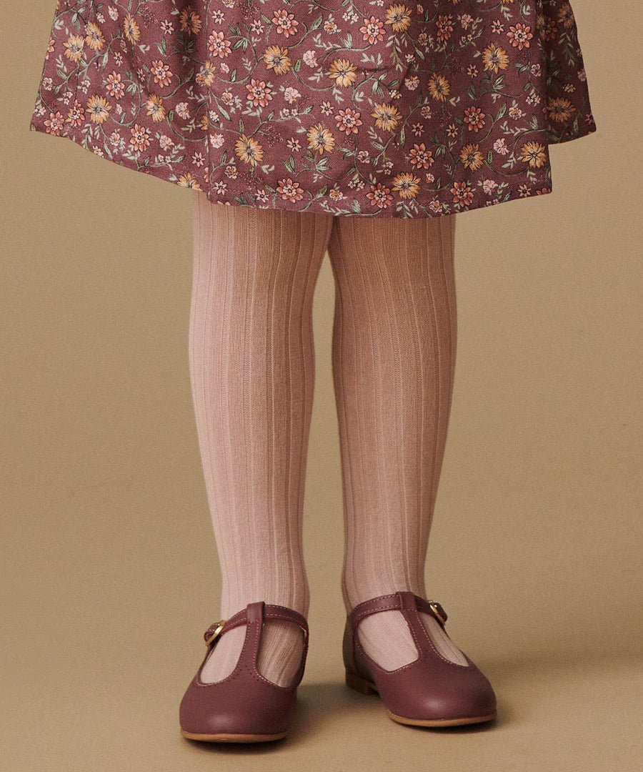 La Coqueta Ribbed Girl Tights - Pale Pink
