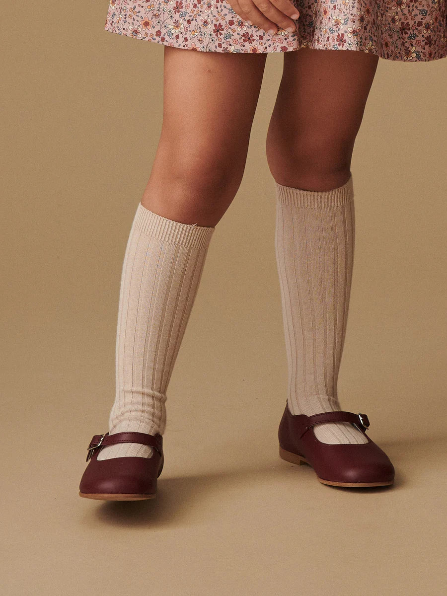 La Coqueta Ribbed Knee High Kids Socks - Pale Pink