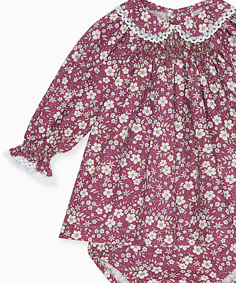 La Coqueta Burgundy Floral Palma Baby Girl Hand-Smocked Set