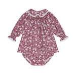La Coqueta Burgundy Floral Palma Baby Girl Hand-Smocked Set