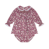 La Coqueta Burgundy Floral Palma Baby Girl Hand-Smocked Set