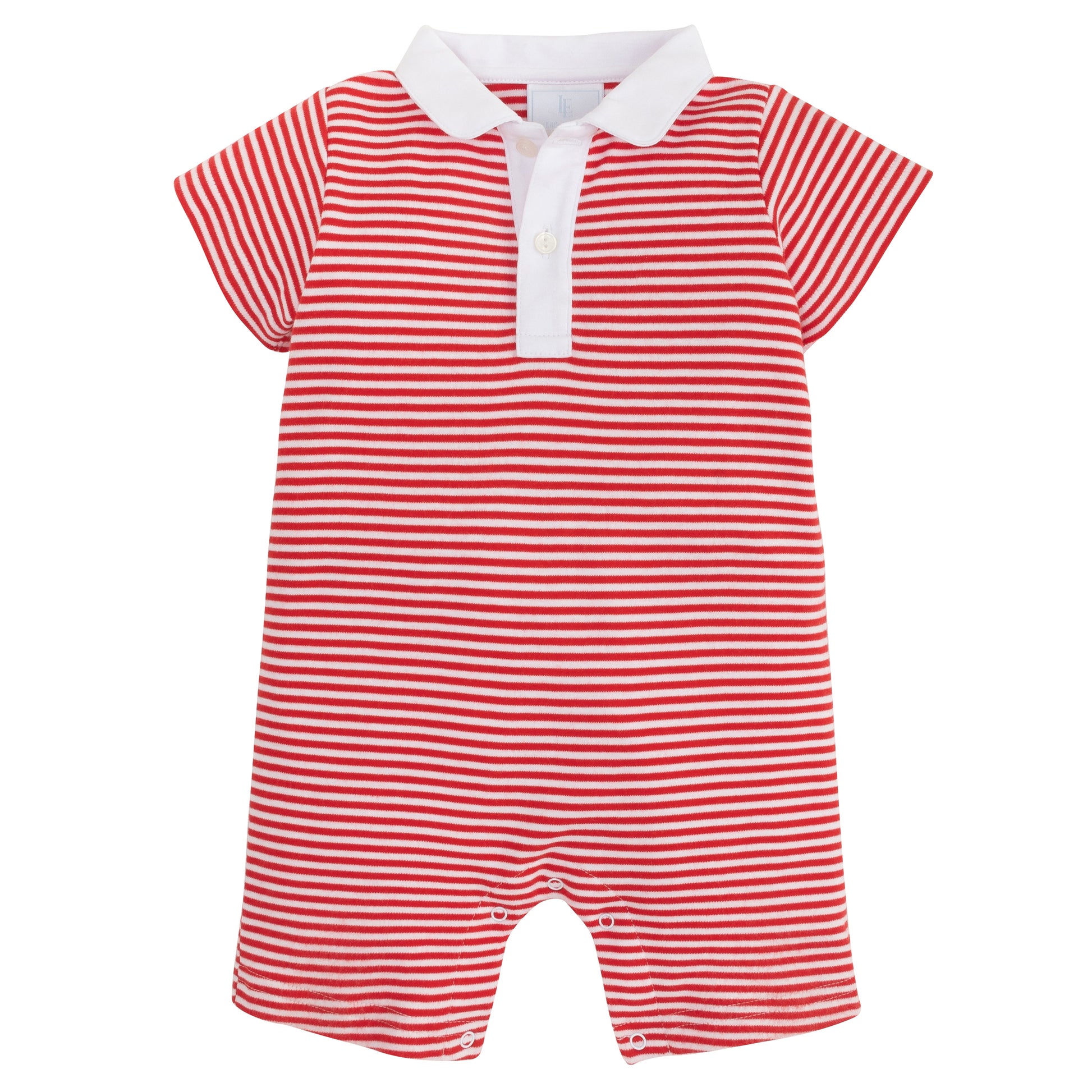 Little English Peter Pan Polo Romper- Red Stripe