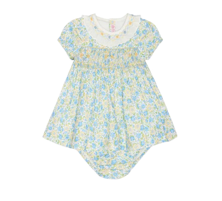 La Coqueta Green Floral Petra Baby Girl Hand-Smocked Set