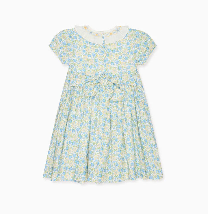 La Coqueta Green Floral Petra Girl Hand-Smocked Dress
