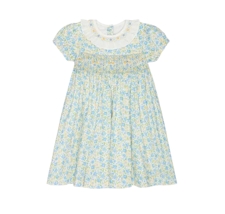 La Coqueta Green Floral Petra Girl Hand-Smocked Dress