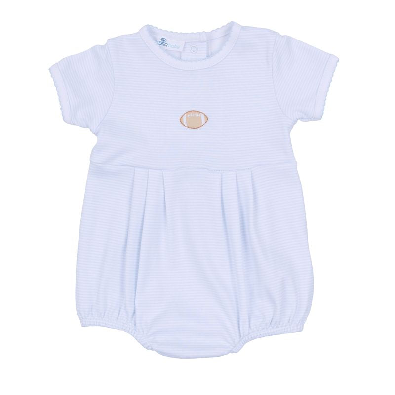 Magnolia Baby Touchdown Cutie Embroidered Bubble- Light Blue