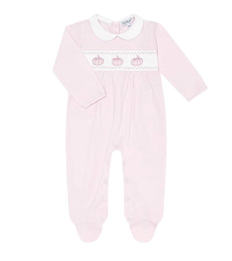 Nellapima Pink Pumpkin Patch Embroidered Footie