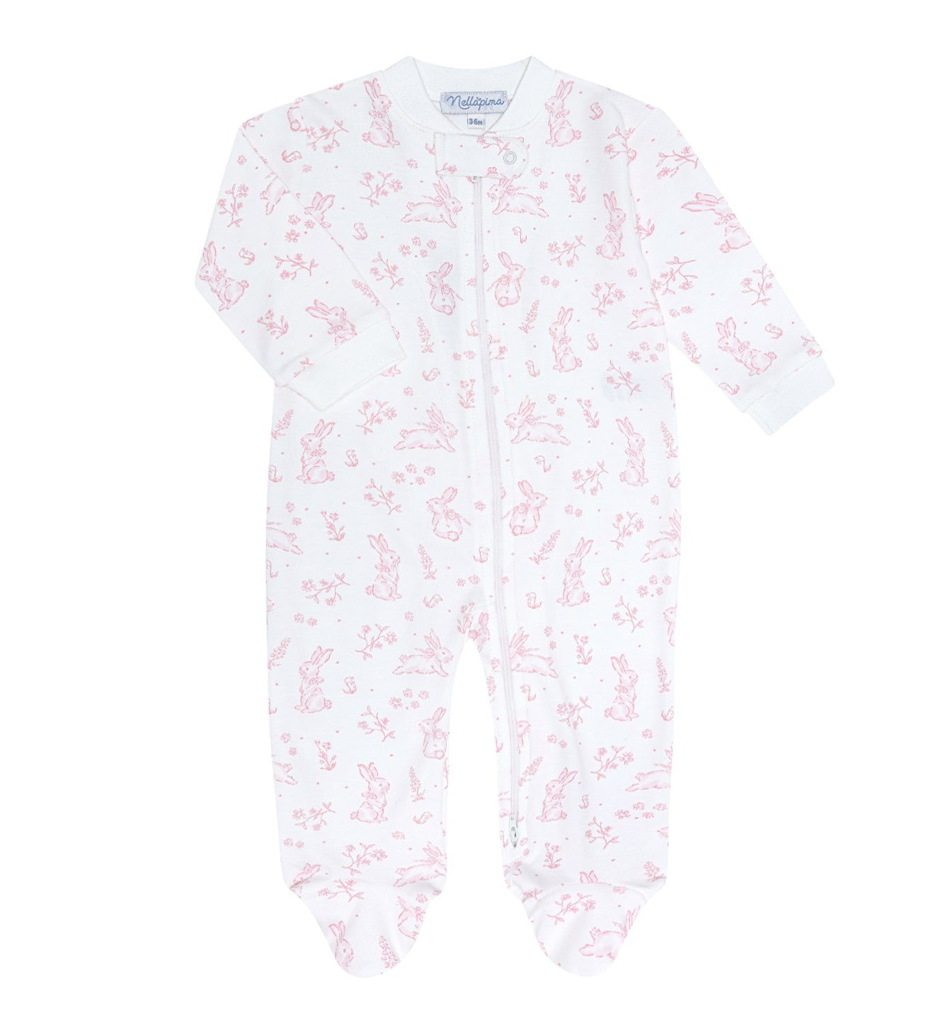 Nellapima Pink Bunny Toile Zipper Footie