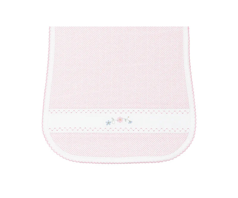 Nellapima Pink Herringbone Embroidered Burp Cloth- Flowers