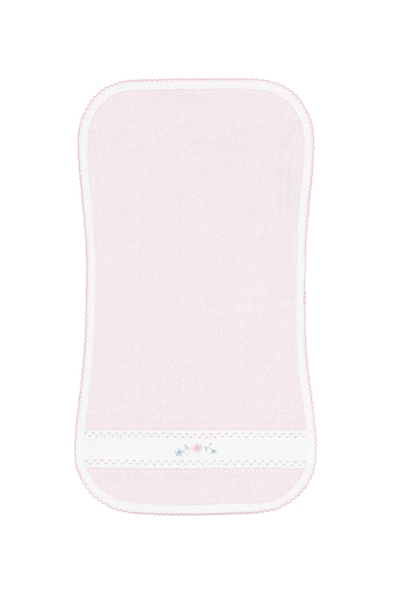Nellapima Pink Herringbone Embroidered Burp Cloth- Flowers