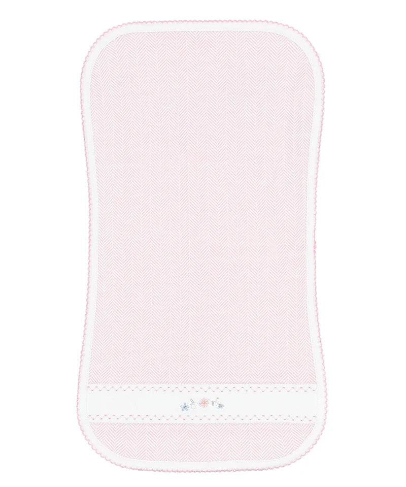 Nellapima Pink Herringbone Embroidered Burp Cloth- Flowers