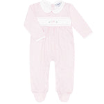 Nellapima Pink Herringbone Embroidered Footie- Flowers