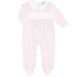 Nellapima Pink Herringbone Embroidered Footie- Flowers