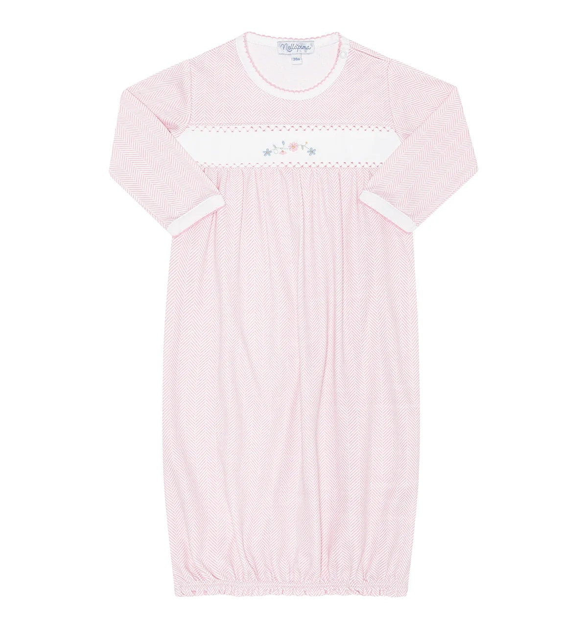 Nellapima Pink Herringbone Embroidered Gown- Flowers