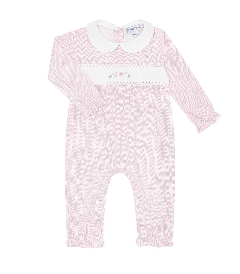Nellapima Pink Herringbone Embroidered Playsuit