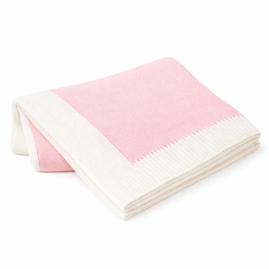 A Soft Idea Jersey Blanket With Rib Border- Pink and Cream