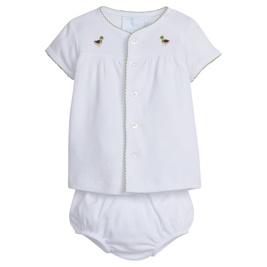 Little English Pinpoint Layette Set - Mallard