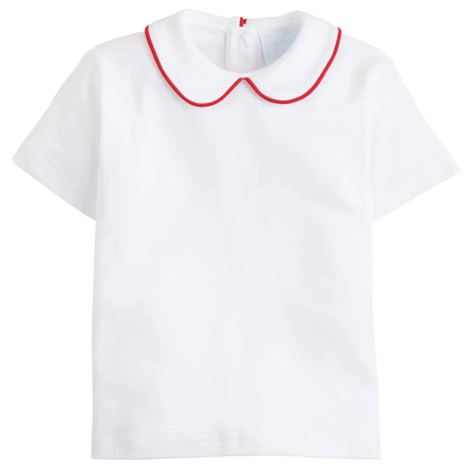 Little English Piped Peter Pan Short Sleeve Boys Shirt - Red