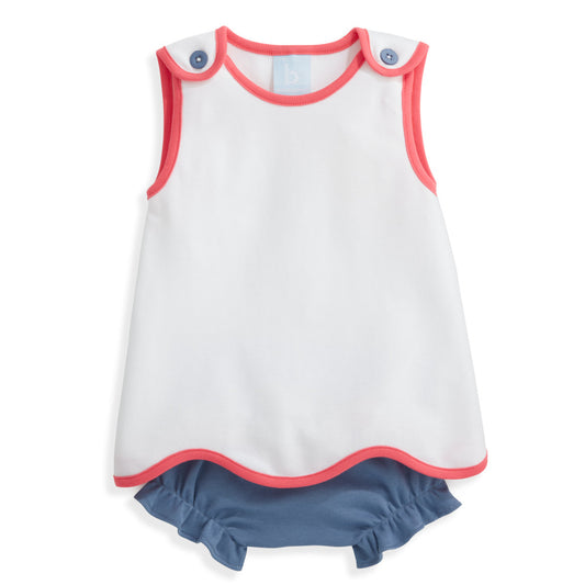 Bella Bliss Pique Millie Bloomer Set- Pier Blue And Red
