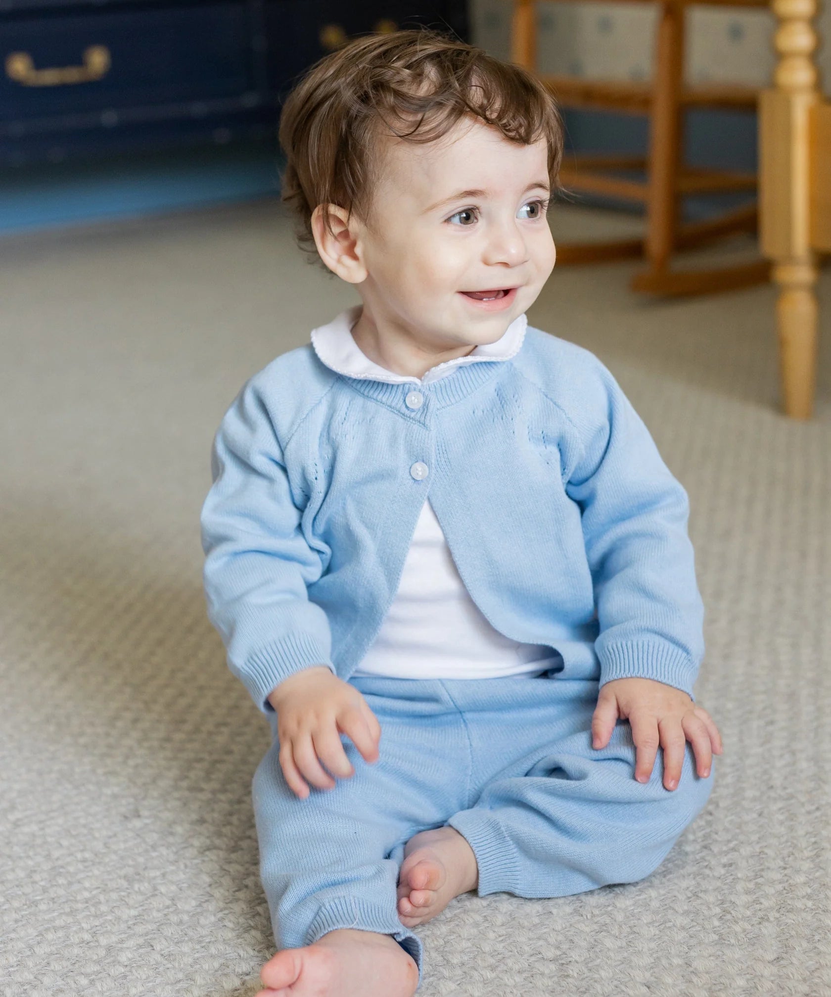 Little English Pointelle Knit Set- Light Blue 