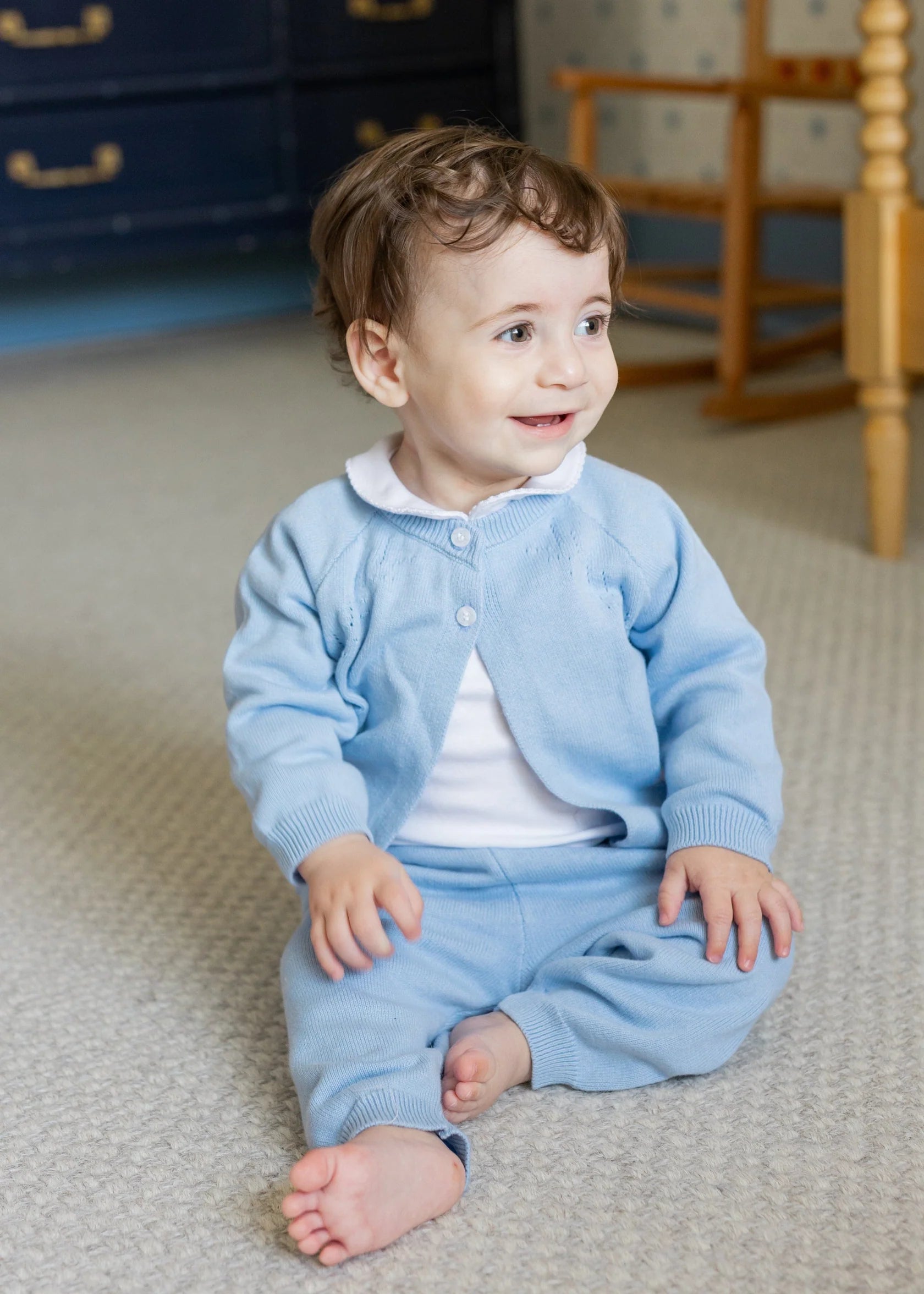 Little English Pointelle Knit Set- Light Blue 