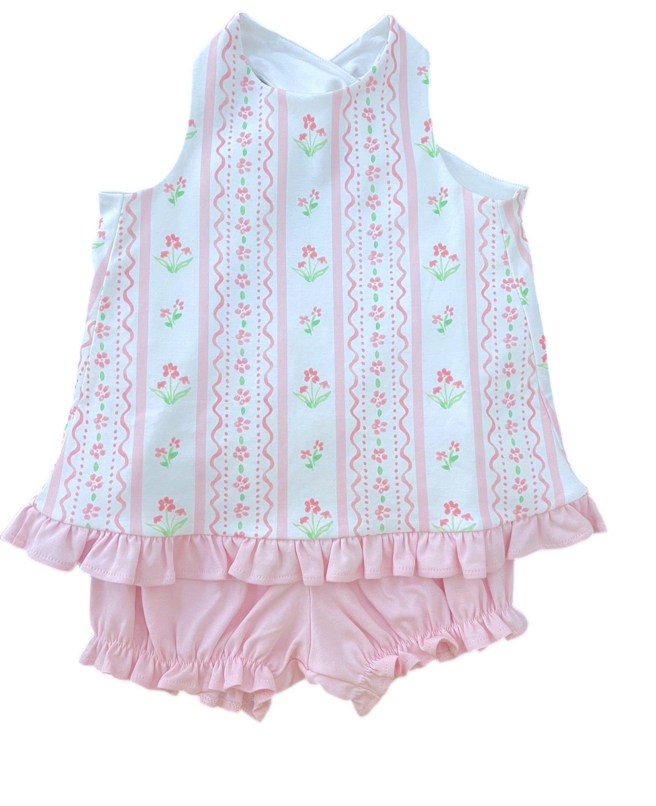 James and LottiePink Floral Scallop Poppy Bloomer Set