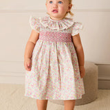 Adelaide Floral Hand Smocked Ruffle Collar Cap Sleeve Dress With Bloomers in Pink