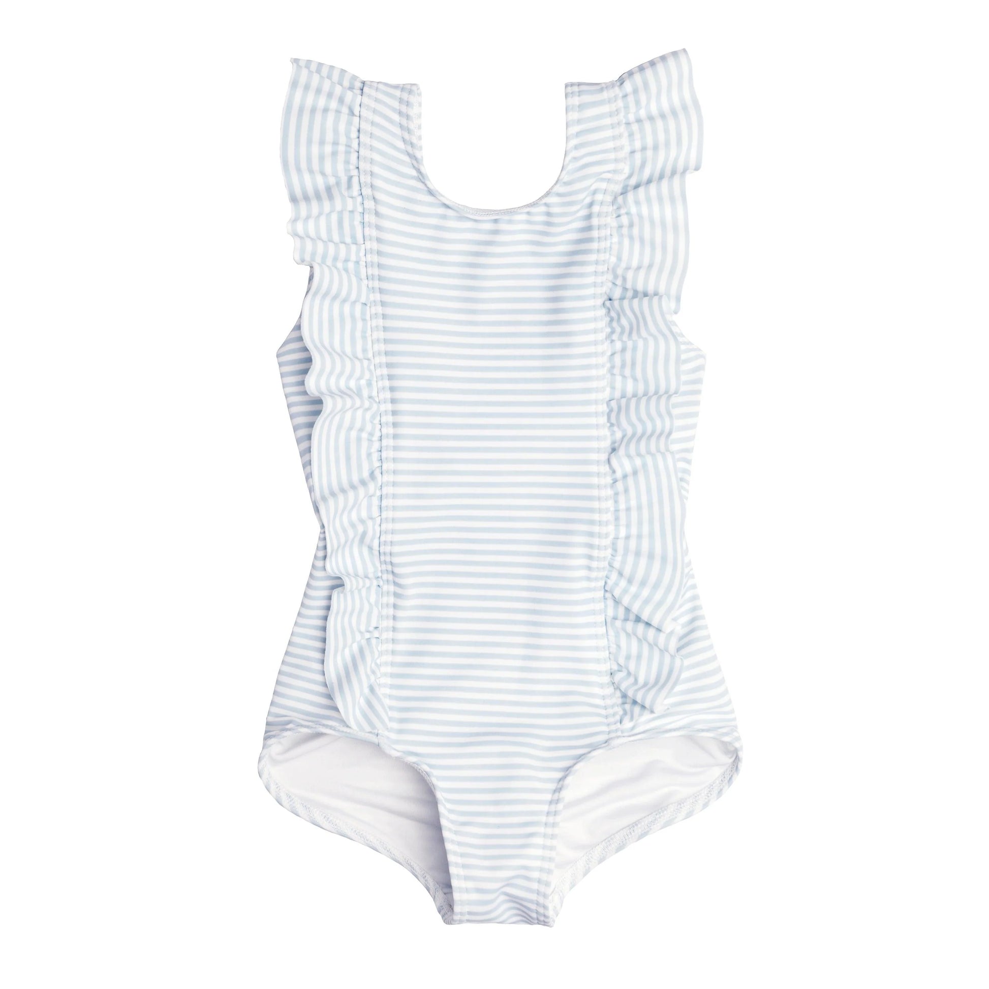 Minnow Powder Blue Stripe Ruffle One Piece