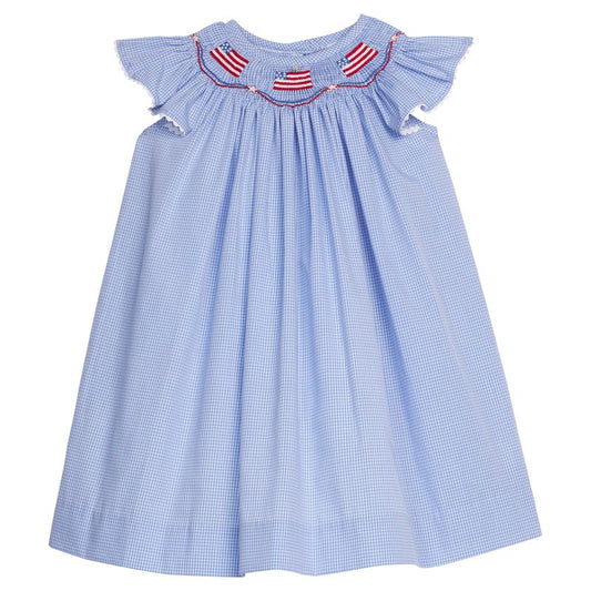 Little English Smocked Bishop Dress- Flags