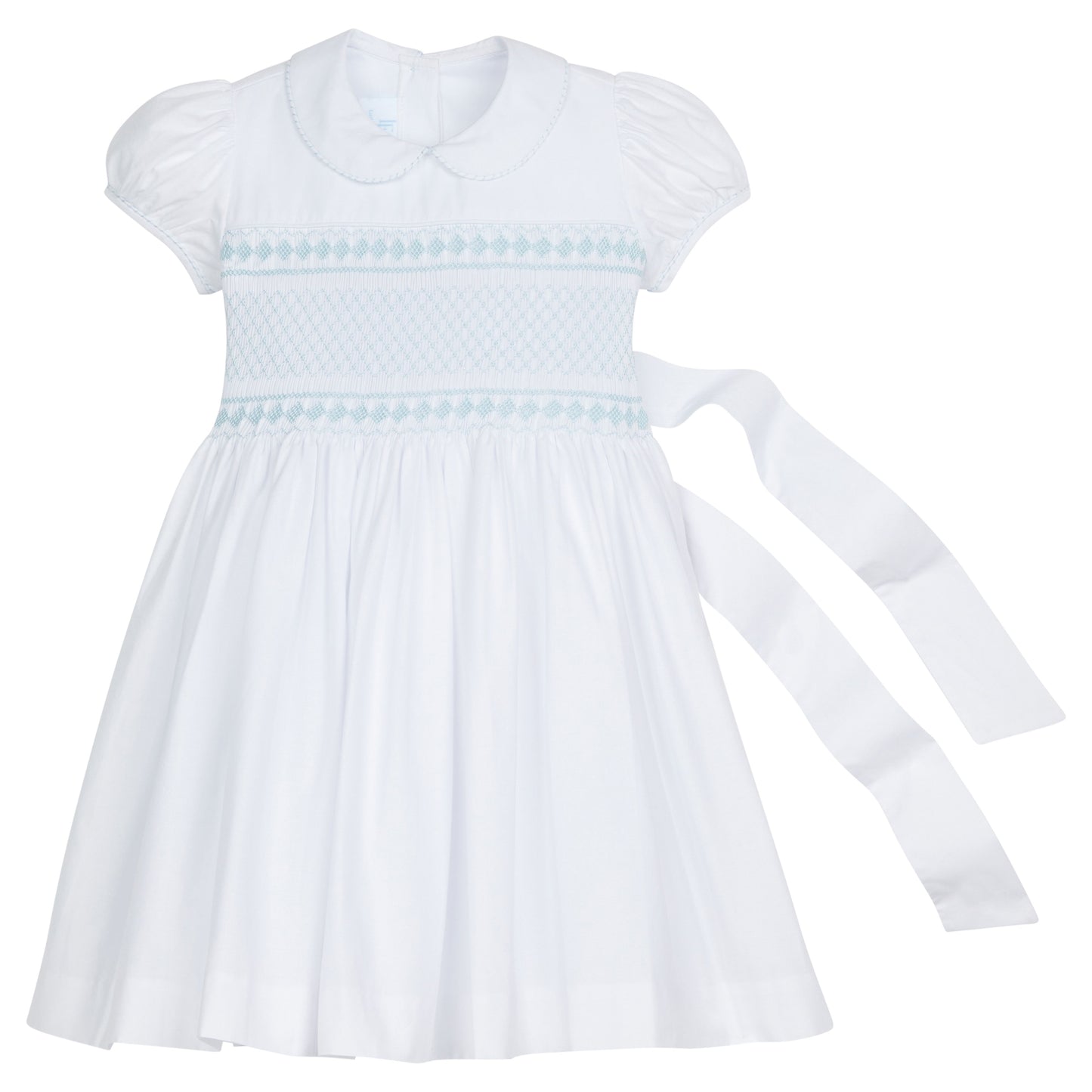 Little English Smocked Emery Dress - White with Light Blue