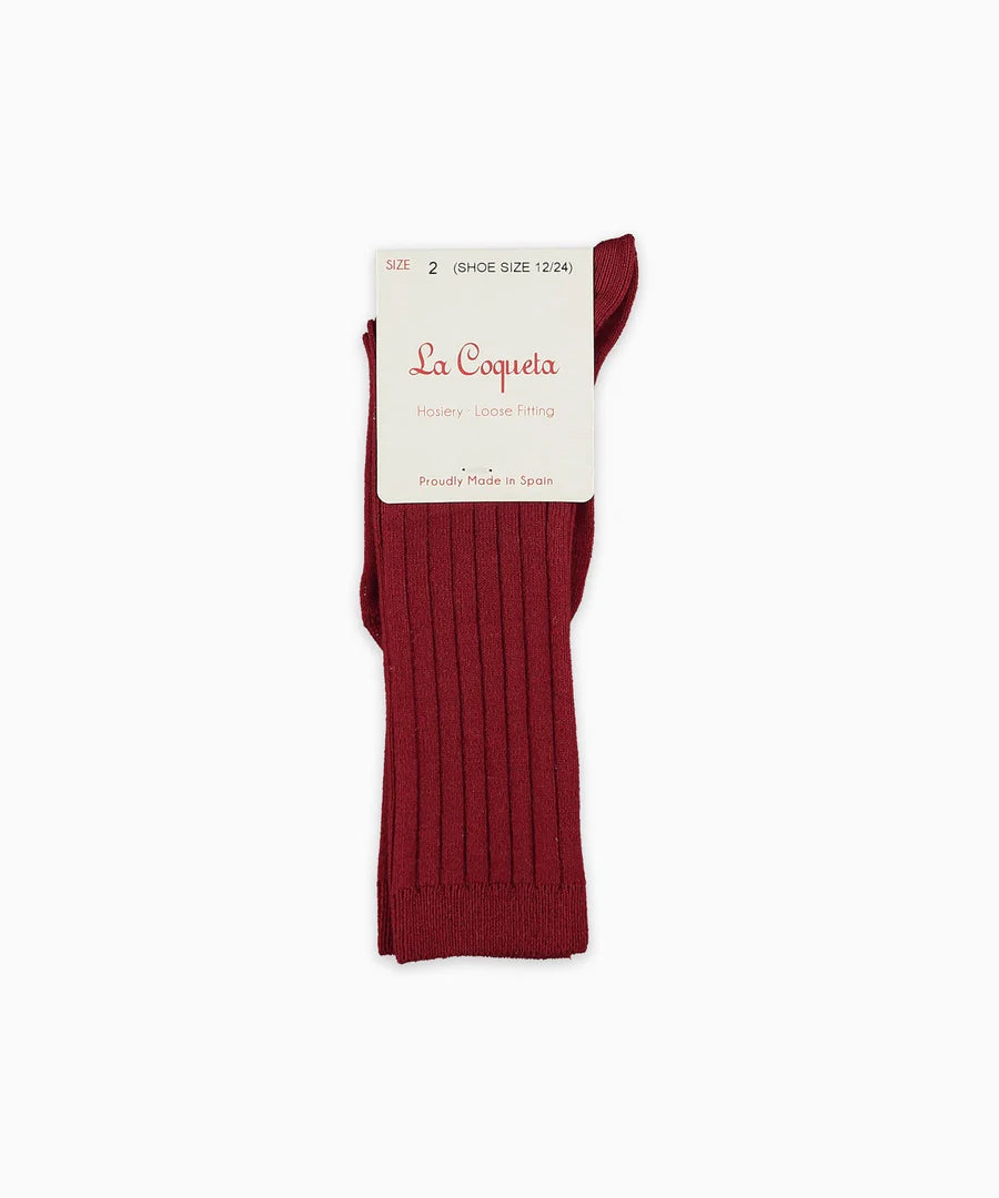 La Coqueta Ribbed Knee High Kids Socks - Burgundy