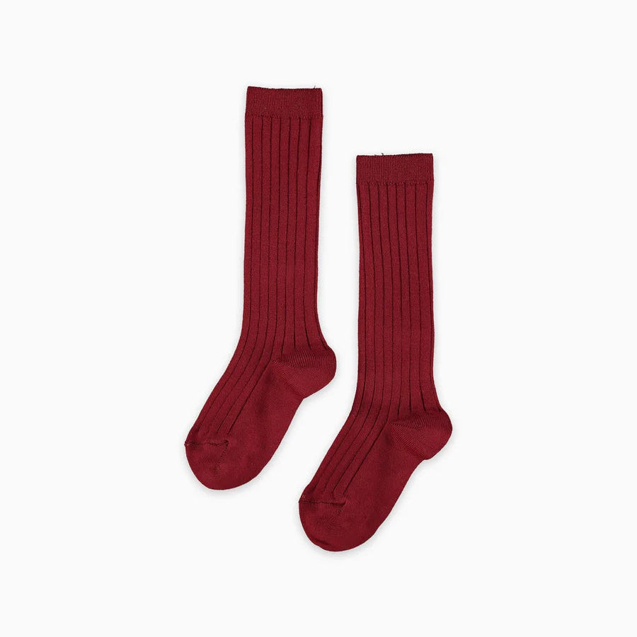 La Coqueta Ribbed Knee High Kids Socks - Burgundy