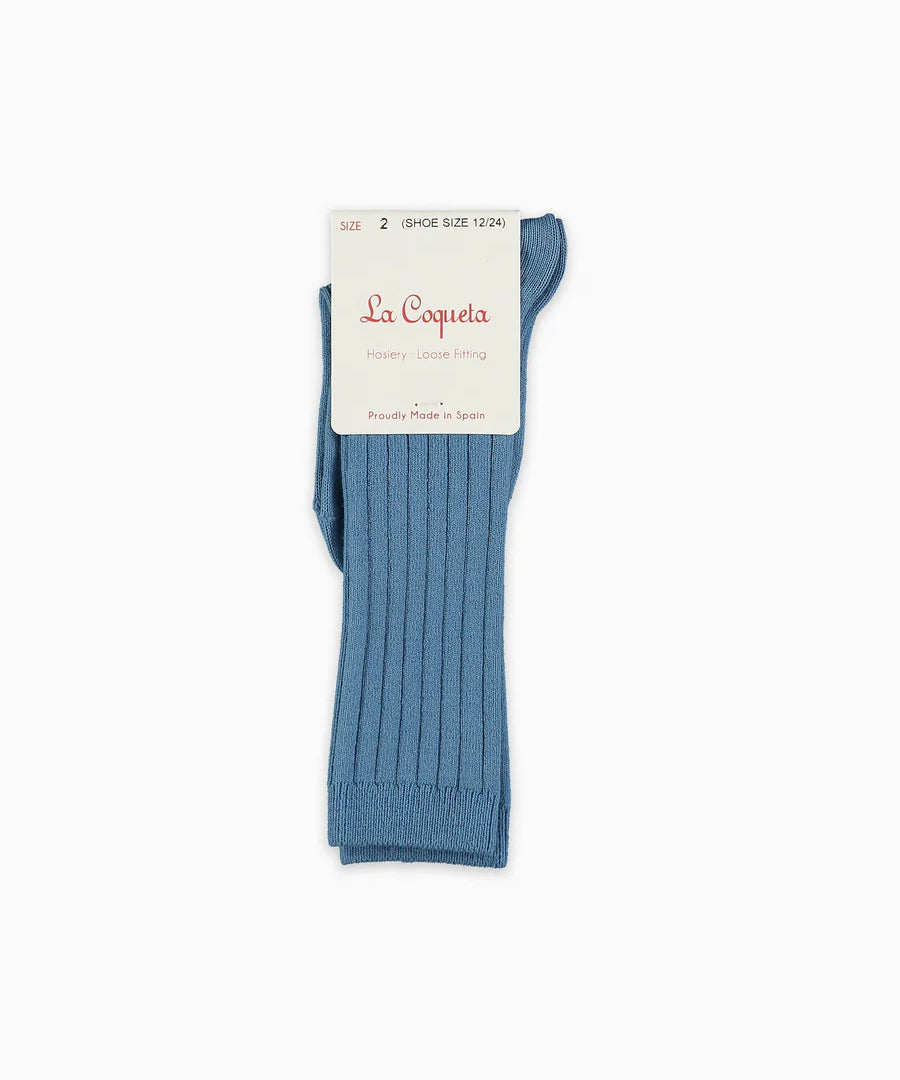 La Coqueta Ribbed Knee High Kids Socks - Dusty Blue