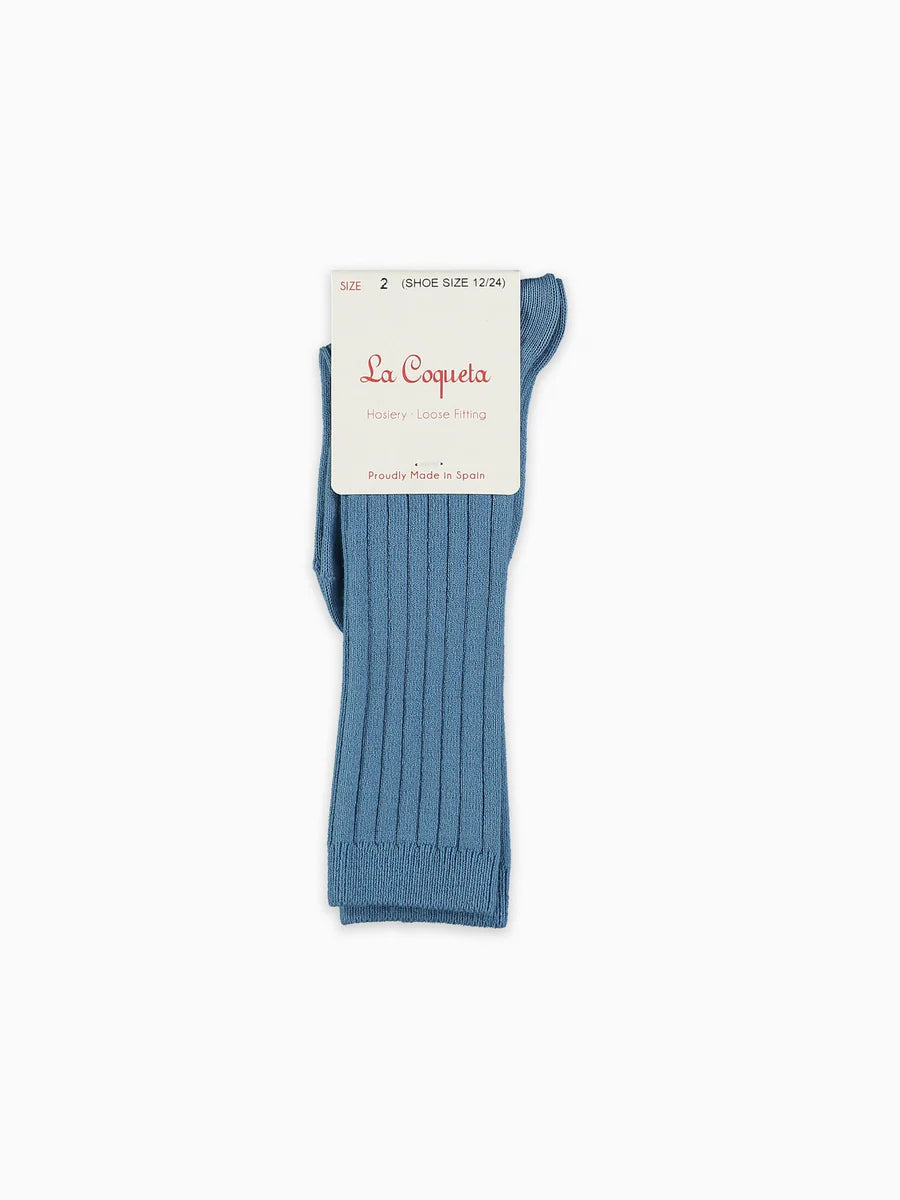 La Coqueta Ribbed Knee High Kids Socks - Dusty Blue