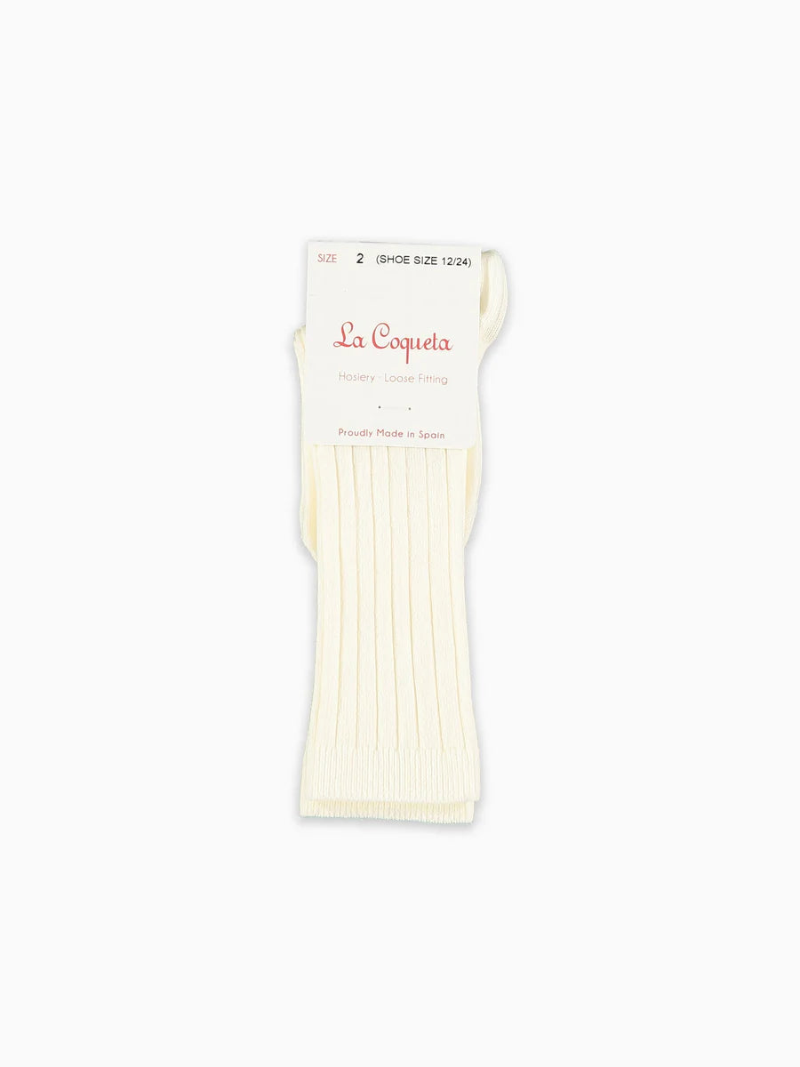La Coqueta Ribbed Knee High Kids Socks - Off White