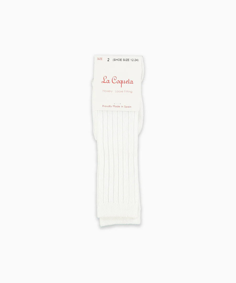 La Coqueta Ribbed Knee High Kids Socks - White