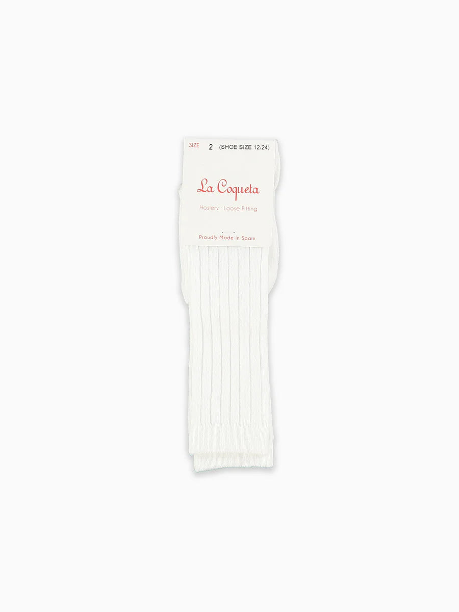 La Coqueta Ribbed Knee High Kids Socks - White