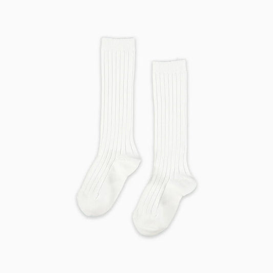 La Coqueta Ribbed Knee High Kids Socks - White