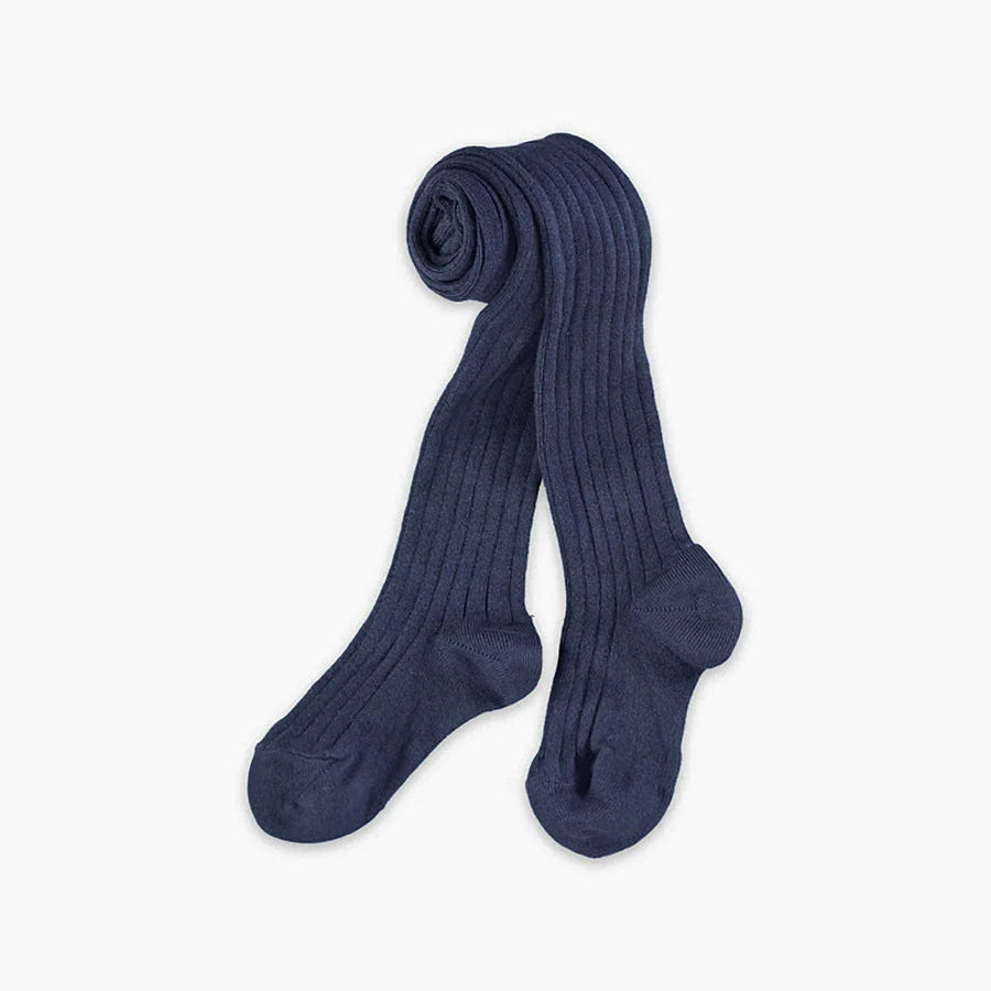 La Coqueta Ribbed Girl Tights - Navy Blue