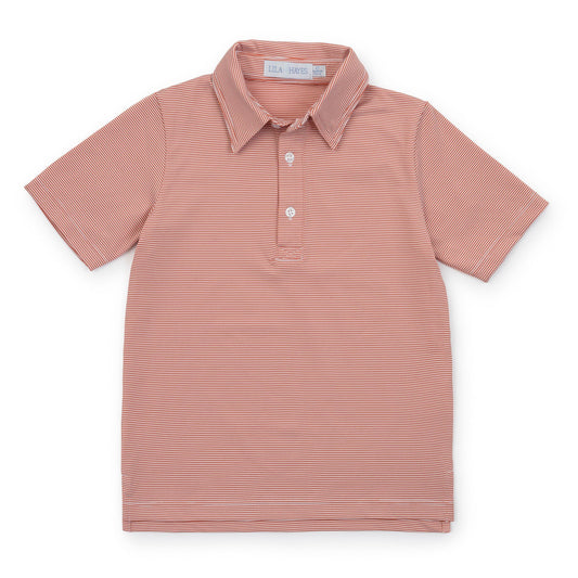 Lila and Hayes Will Performance Polo Shirt - Orange and White Stripes