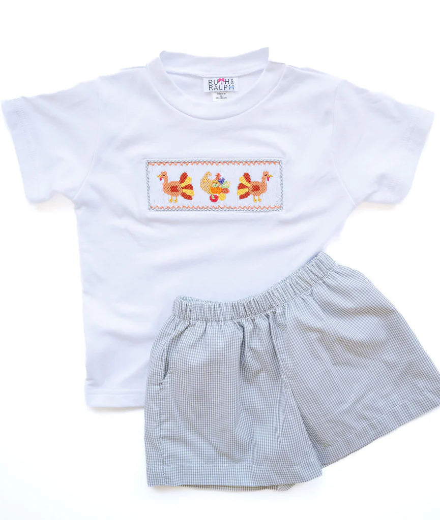 Ruth and Ralph Thanksgiving Smocked Beau Shorts Set