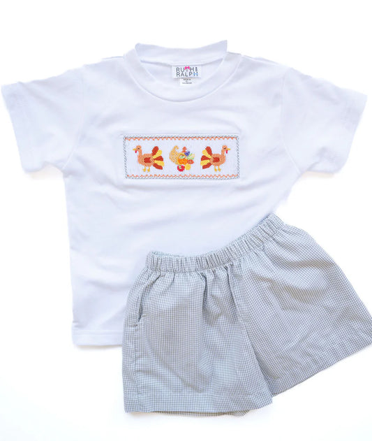 Ruth and Ralph Thanksgiving Smocked Beau Shorts Set