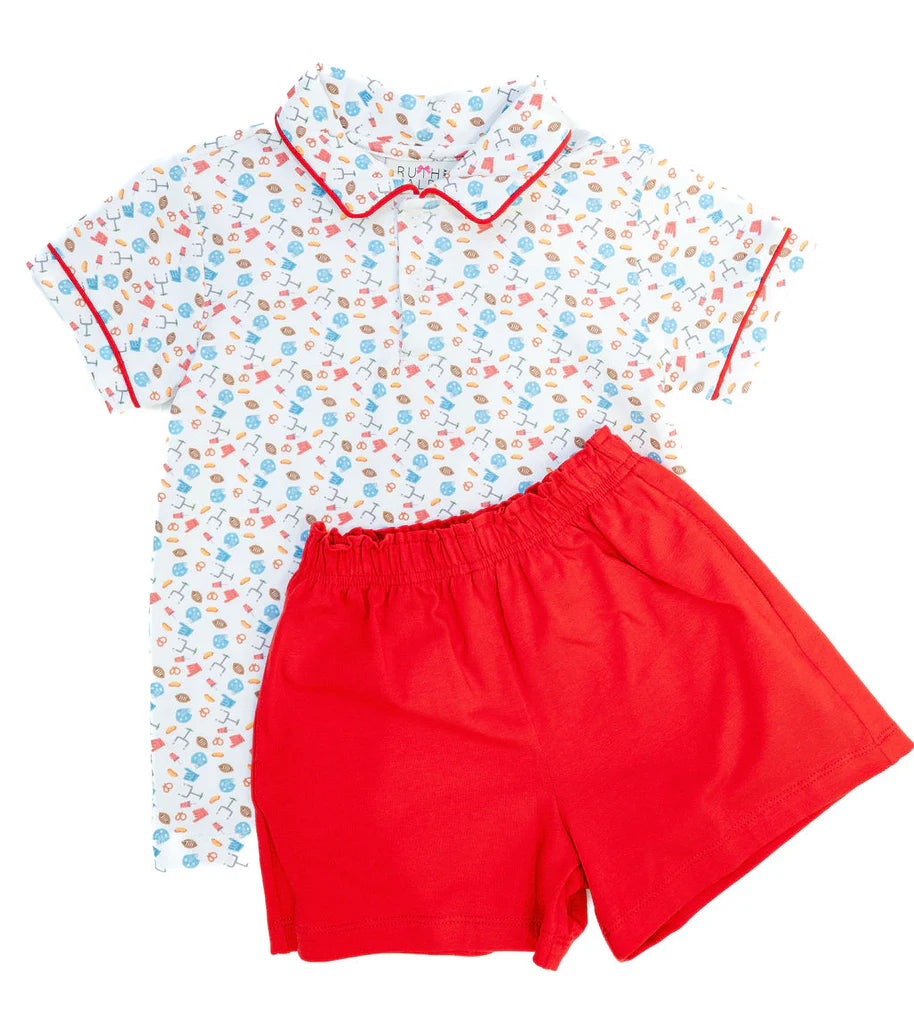 Ruth and Ralph Football Print Pima Shep Shorts Set