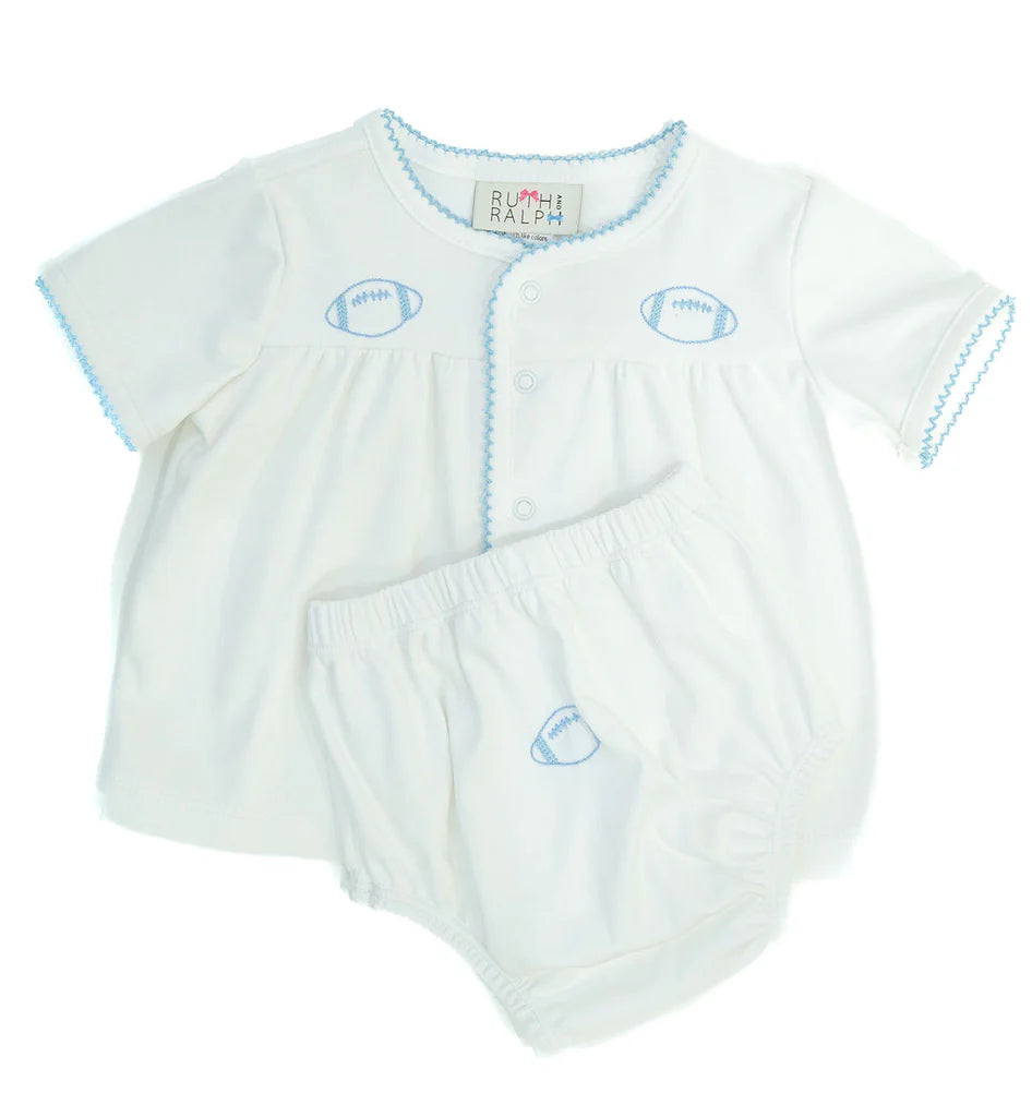 Ruth and Ralph Blue Football Layette Set