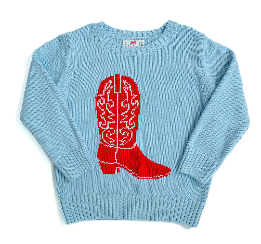 Ruth and Ralph Blue Cowgirl Boot Sweater