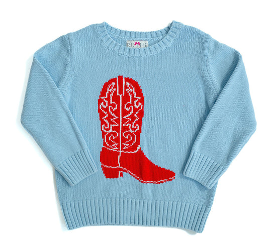 Ruth and Ralph Blue Cowgirl Boot Sweater