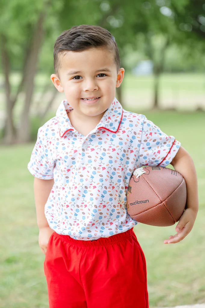 Ruth and Ralph Football Print Pima Shep Shorts Set