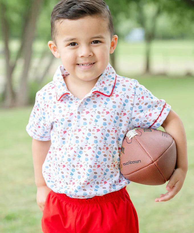 Ruth and Ralph Football Print Pima Shep Shorts Set