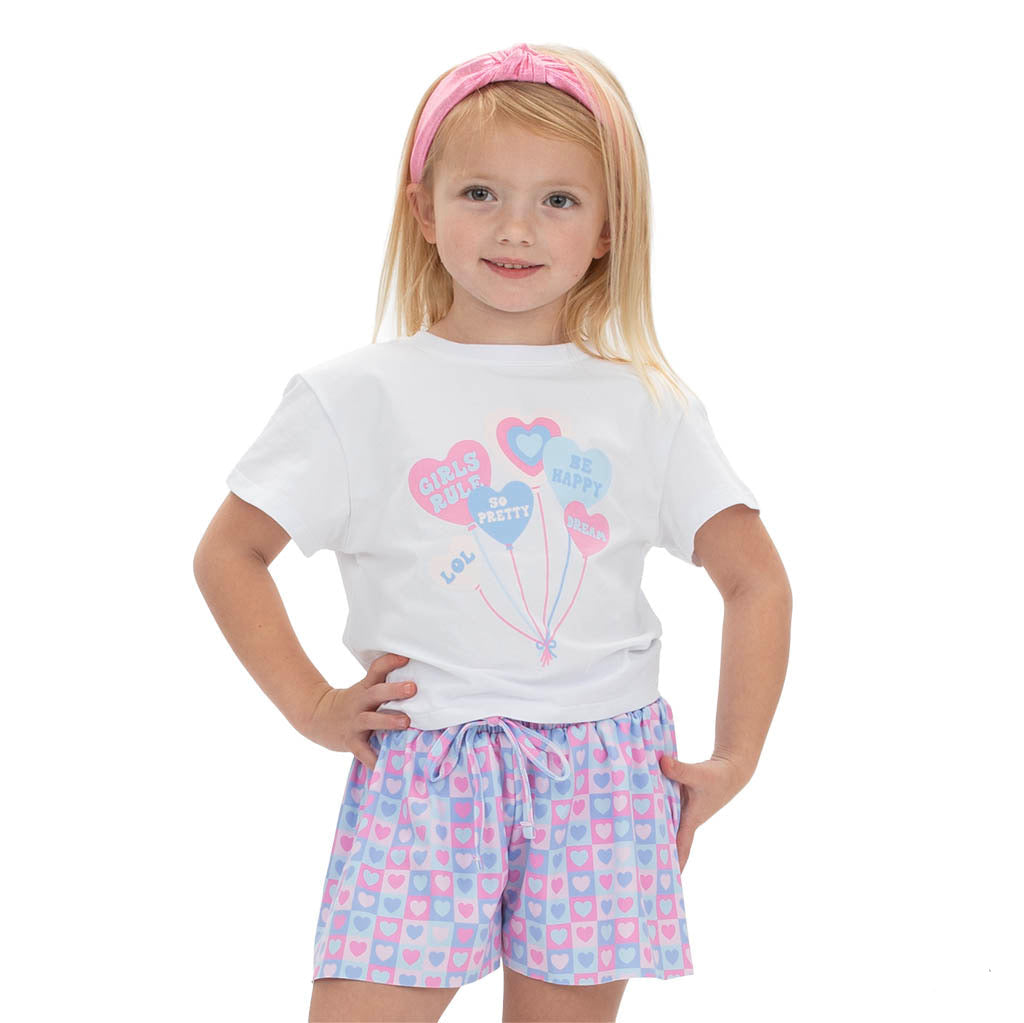 Girls Rule Balloon Hearts Boxy Tee- White