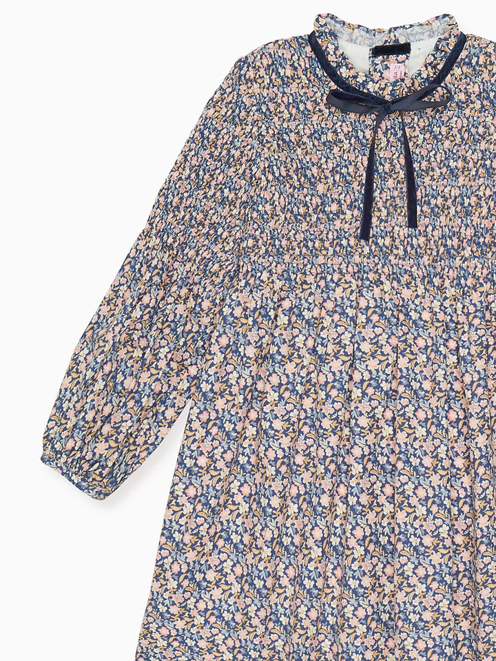 La Coqueta Blue Floral Raya Girl Smocked Dress